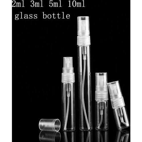 50pcs/lot 2ML 3ML 5ML 10ML Clear Black Glass Spray Bottle Mini Sample Test Tube Bottle Thin Glass Vials Black Perfume Atomizer