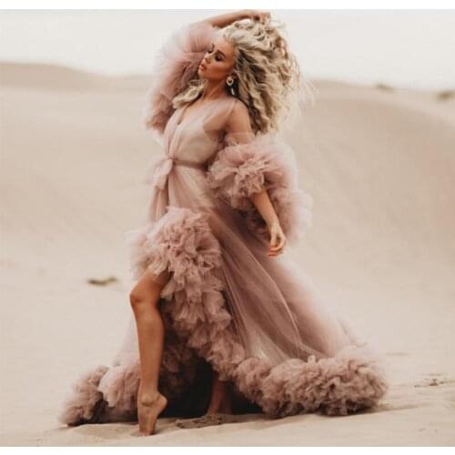 Luxury Ruffles Maternity Dresses Long Pregnant Women Gown for Photoshoot Boudoir Lingerie Bathrobe Nightwear Baby Shower