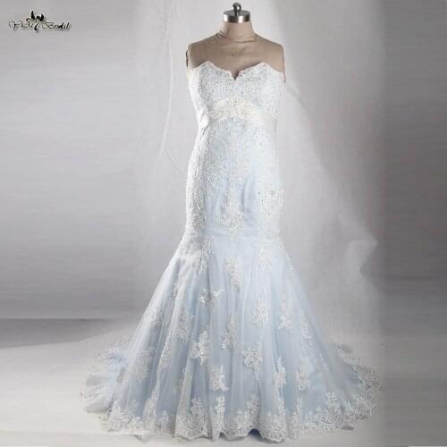 RSW890 White And Blue Wedding Dress Plus Size Wedding Gown Vestido De Novia De Encaje Sirena