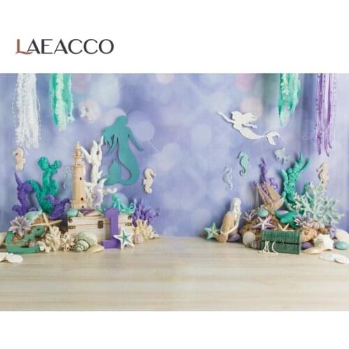 Mermaid Backdrop Blue Light Bokeh Polka Dots Underwater Starfish Coral Wood Floor Photocall Photography Background Photo Studio