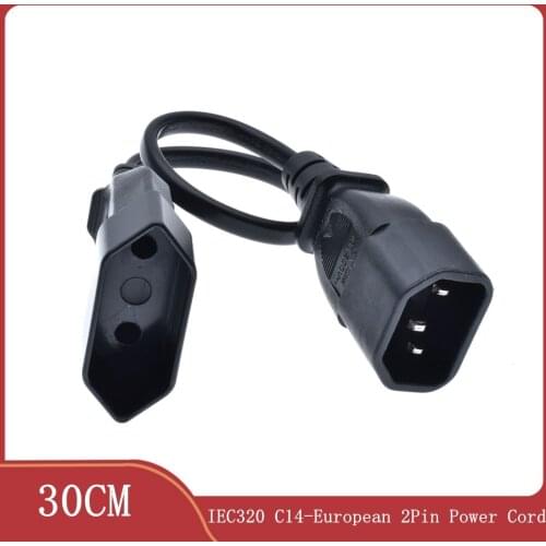 IEC 320 C14 Male Plug to European 2Pin Female Power Cable For UPS PDU,EU Power Adapter Cord,30CM