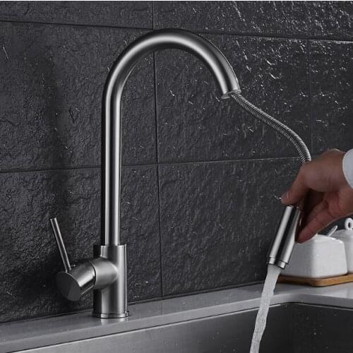 Nickel brushed Single Handle Kitchen Faucet Pull Out Sprayer 360 Rotating hot and cold Single Hole Sink Mixer Tap