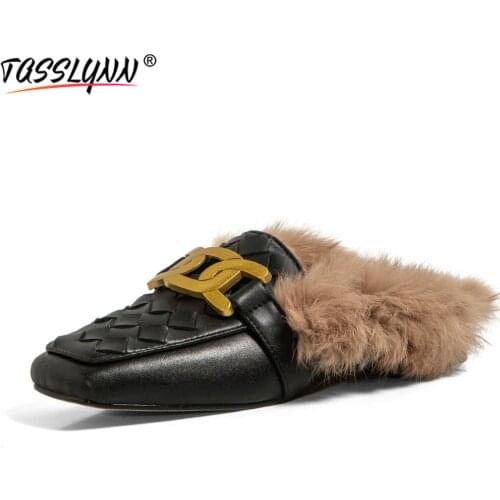 TASSLYNN 2021 Fur Slides for Women Checkered Microfiber Slippers Women Outside Flip Flop Platform Fur Mules for Women