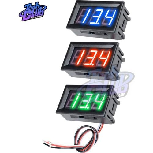 3 Wires 0.56 inch LED Voltmeter Voltage Meter Car Motorcycle Volt Tester Detector Three Digital DC 12V Capacity Red Green Blue