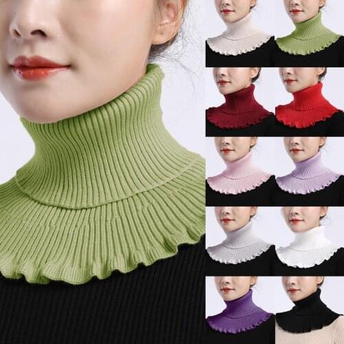 Women Turtleneck Ribbed Knit False False Collar Winter Color Dickey Ruffles Detachable Windproof Wrap Scarf S7B2