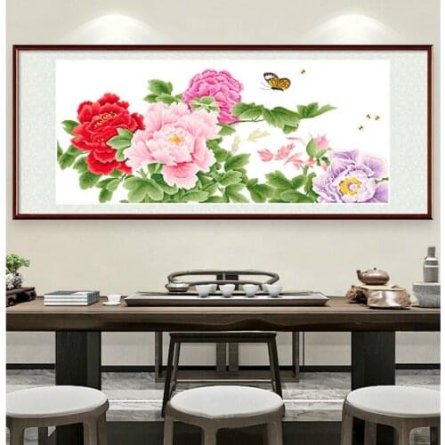 Cross-stitch вышивка крестиком Blooming butterflies and peony flowers Flower pattern landscape painting Gift for girlfriend