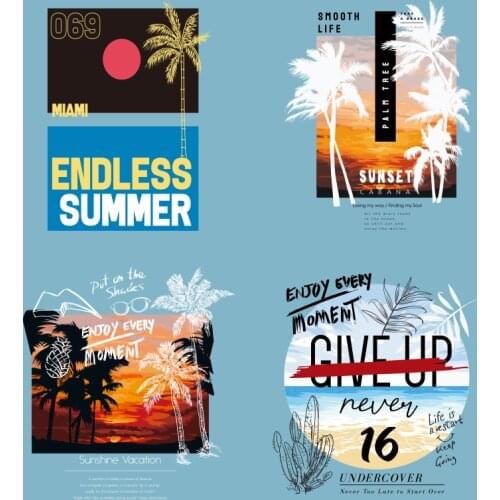 Vacation Style Sunset Coconut Tree Landscape Pattern Heat Transfer PVC Patch Cap Bright Badge Accessory Patch Washable