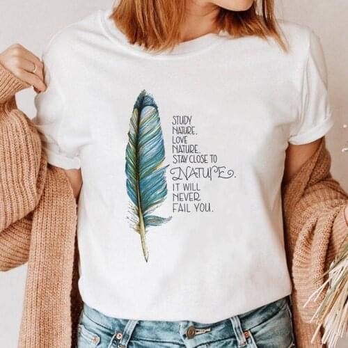 Women Feather Letters Trend Graphic Top Print Clothing 90s T Shirt Female Tee Ladies Fashion Short Sleeve Cartoon T-shirt