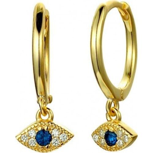 Gold color micro pave blue white cz cute lovely small evil eye charm drop dangle earring drop shipping