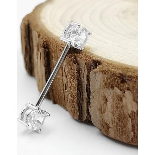 1pcs 925 sterling silver Nipple ring Front Facing Double CZ Nipple Bar barbell 18G*14/16mm piercing body jewelry