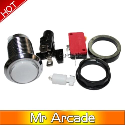 1pc free shipping CHROME Plated illuminated 12v LED Arcade Push Button with microswitch 5 colors