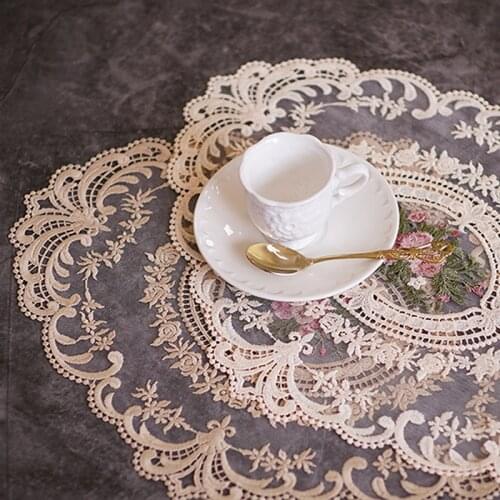 1 Pc Placemat For Dining Table Embroidery Craft Placemat European Style Lace / Linen Fabric Insulating Mat Anti-scald Coaster