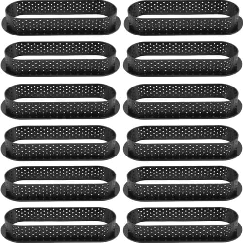 12 Pieces Oval Tart Rings Heat-Resistant Perforated Cake Mousse Ring Non Stick Bakeware Tart Mini Cake Mold Cake Rings