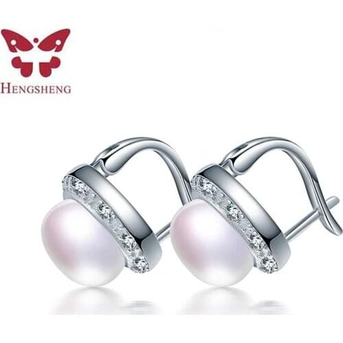 2019 butterfly buckle stud earrings, freshwater white pink purple black color AAAA 9-9.5mm pearl earring for women fine jewelry