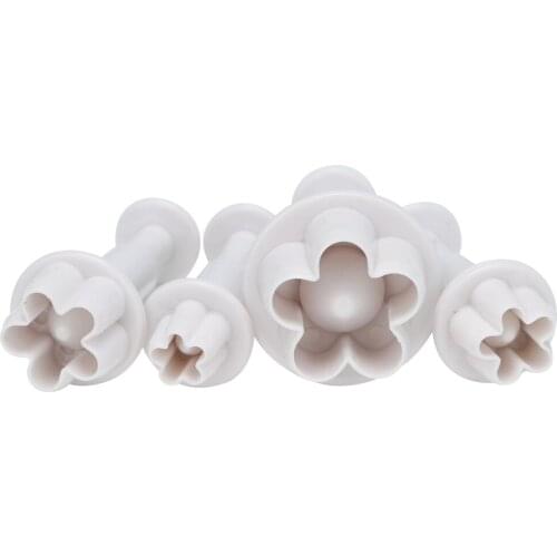 4Pcs 3D Flower Shape Mould Plastic Cookie Cutter Set DIY Biscuit Mold Pastry Fondant Wedding Cake Embossing Stamp Baking Tools