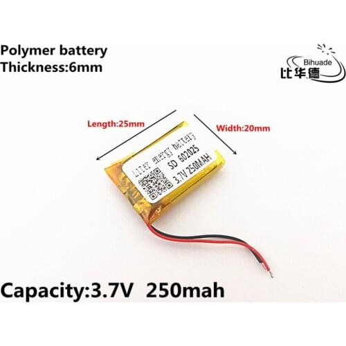 602025 250mah 3.7V lithium-ion polymer battery quality goods quality of CE FCC ROHS certification authority