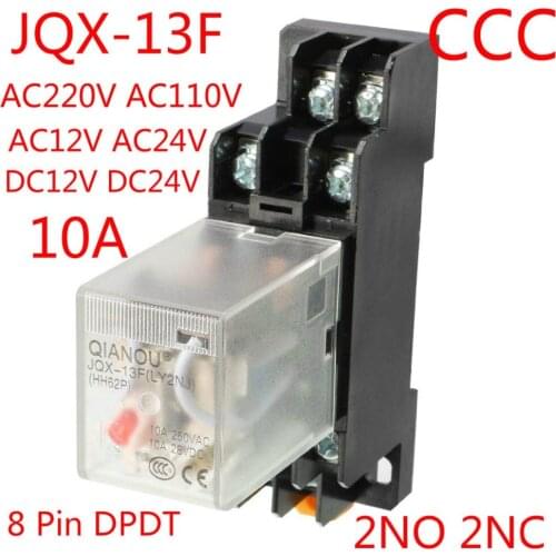 AC 24V AC220V DC12V DC24V Coil Red Indicator Light 8 Pin DPDT Electromagnetic General Purpose Power Relay + Socket Base JQX-13F