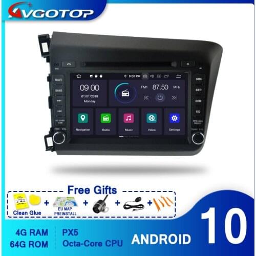 AVGOTOP Android 10 4GB+64GB CAR DVD PLAYER for HONDA NEW CIVIC 2012 Carplay GPS Auto RadioIPS HD Screen NAVIGATION