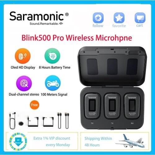 Saramonic Blink500 Pro Wireless Microphone System Lavalier Dual Channel Professional Interview Vlog Photograph Studio DSLR Mic