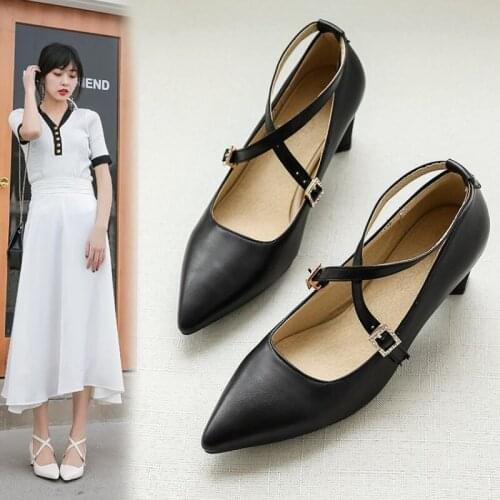 Plus Size30-48 Women Pumps Fashion Cross Tied High Heels Shoes Women Sexy Pointed Toe Buckle Office Party Footwear Shoes Woman