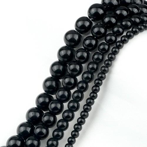 4/6/8/10mm Natural Smooth Black Onyx Agates Stone Round Loose Beads For Strand Jewelry Accessories Making DIY Bracelets Necklace