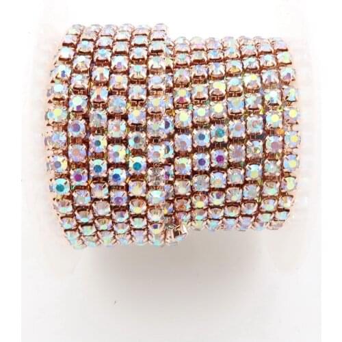 Crystal AB Champagne gold base claw rhinestone chain 5 sizes 2mm 2.5mm 2.8mm 3mm 4mm high density Sew On glue on diy trimming