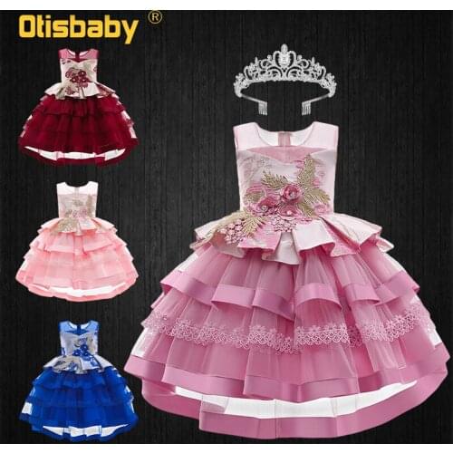 Ceremony Girls Lace Flower Sleeveless Tail Tulle Dress Childrens Elegant Girl Bridesmaid Wedding Birthday Party Prom Dresses