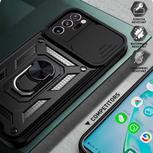 Slide Cover Camera Protection Phone Case For Samsung Galaxy A52 A72 A32 S20 S21 Note 20 Plus Ultra Hybrid Armor Ring Holder