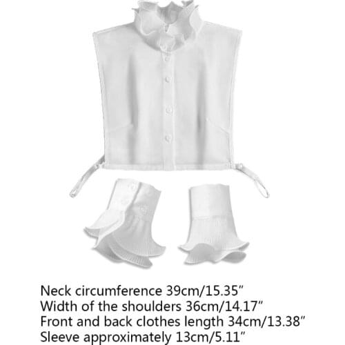 Women 2Pcs Ruffled Stand False Collar Half Shirt with Fake Cuffs Wristband Set Q1QA