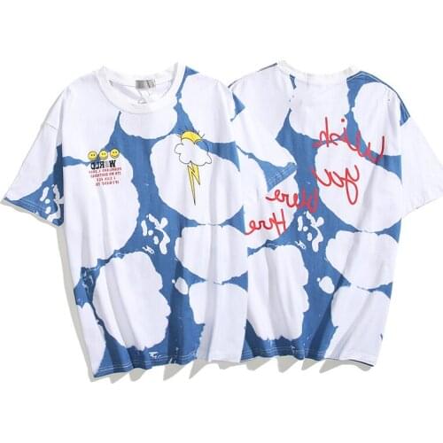 I you were here Letter Foam Oversize Tie Dye Tshirts Men and Women O Neck Hip Hop Casual Tees Short Sleeve Loose T-shirt