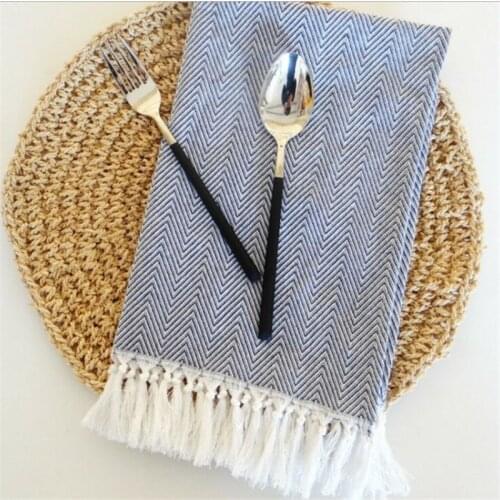 Cotton Yarn Dyed Dish Towel With Hand-made Tassel Napkin Tea Towel Dishtowel Kitchen Towel Cleaning Cloth Multi Kitchen Tools