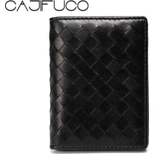 CAJIFUCO Classic Men Card Wallet Lambskin Credit Card Holder Knitting Porte Carte Woven Coin Purse Portefeuille Homme Carteira