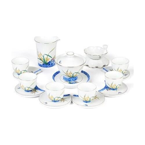 Creative Japanese Kung Fu tea sets the whole set of teapot cups household ceramic tea with simple blue and white porcelain