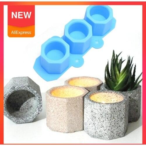 AYEVIN 3 Holes Round Geometric Polygonal Concrete Flower Pot Vase Mold Cement Molds Silicone DIY Aromatherapy Candle Decoration