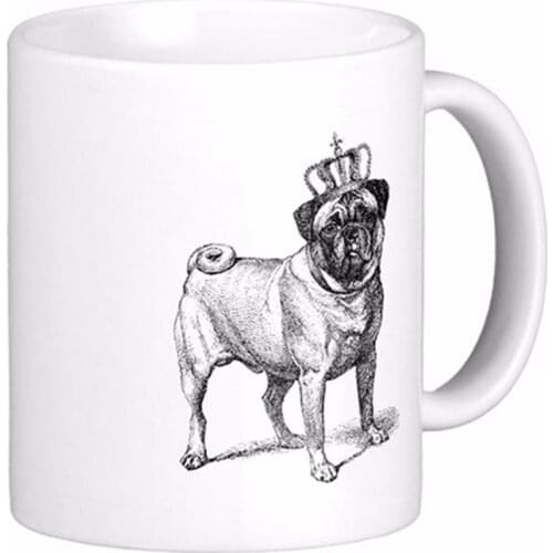 Pug Dog Fawn Color Crown White Coffee Mugs Tea Mug Customize Gift By LVSURE Ceramic Mug Travel Coffee Mugs