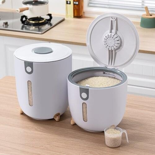 Kitchen Plastic Airtight Rice Bucket Smart Flip Cover Dust-Proof Insect-Proof Sealed Rice Cylinder Grains Storage Tank