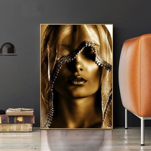 Nordic Style Wall Art Pictures Golden Makeup Women Canvas Paintings Posters and Print Scandinavian Cuadros for Home House Decor