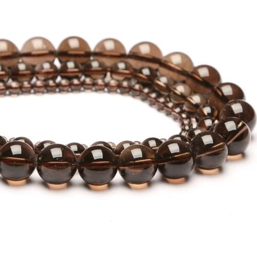 Natural Smoky Quartz 4-14mm round Gemstone beads for 925 sterling silver Jewelry Making Necklace Bracelet 15inch ICNWAY