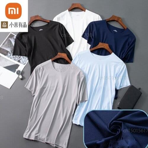 Xiaomi New ice silk thread seamless short-sleeved t-shirt mens vertical stripes thin sports quick-drying short-sleeved shirt