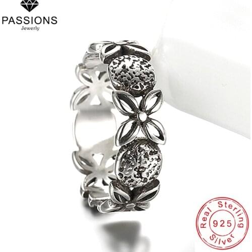 New Fashion Antique 925 Sterling Silver Rings Street Style Vintage Hollow Flower Decorative Adjustable Ring Women Jewelry Gift