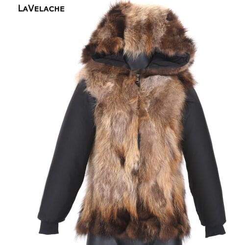 LaVelache Real Fur Coat Winter Men Parka Can Match Shell and Fur Collar 2021 Plus Size 7XL