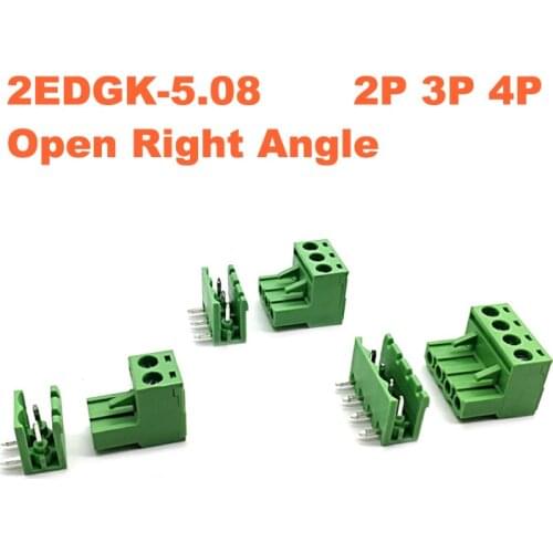 Pitch 5.08mm 2P 3P 4P Screw Plug-in PCB Terminal Block 2EDGK 2EDGR Open Right Angle Pin Male/Female Pluggable Bornier Connector