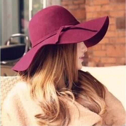 New 2015 Summer Hat Ladies Womens Fedora Beach Sun Hats Floppy Wide Large Brim Cloche Bowler Pure Woolen Cap