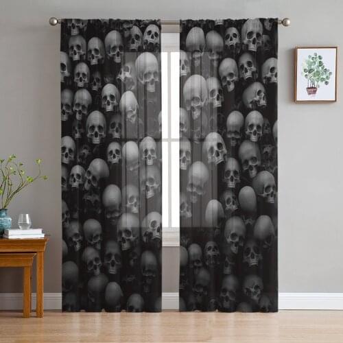 Skull Wall Skull Horror Sheer Curtains for Living Room Bedroom Kitchen Tulle for Windows Voile Drapes Home Decoration