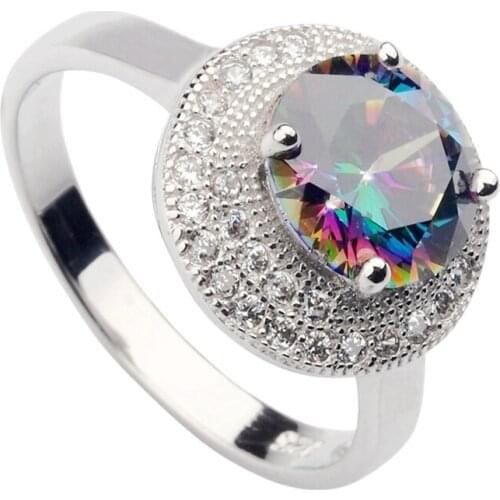 SHUNXUNZE Explosion models Engagement Wedding rings jewelry for women Rainbow Cubic Zirconia Rhodium Plated R3203 size 6 7 8 9