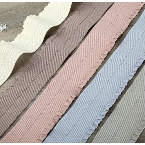 35 Yards 60mm Foldable Colored Rib Elastic Band Pink Beige Gray White Black Coffee Light Blue Lace Trim For Underwear Sewing