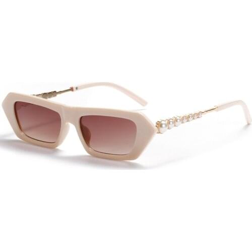 Veshion Square Frame Sunglasses Women Retro Pearls Decoration Uv400 Ladies Sun Glasses Small Half Metal 2021 Summer Accessories
