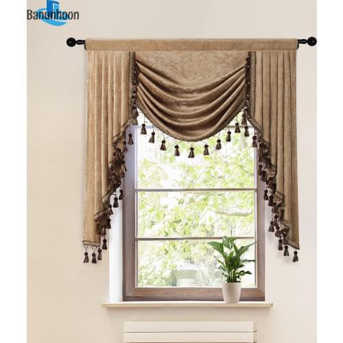 Top Fashion Real Home Cortina European Royal Luxury Valance For Living Room Short Pelmet Beads Tassels Roman Drapes Fabric