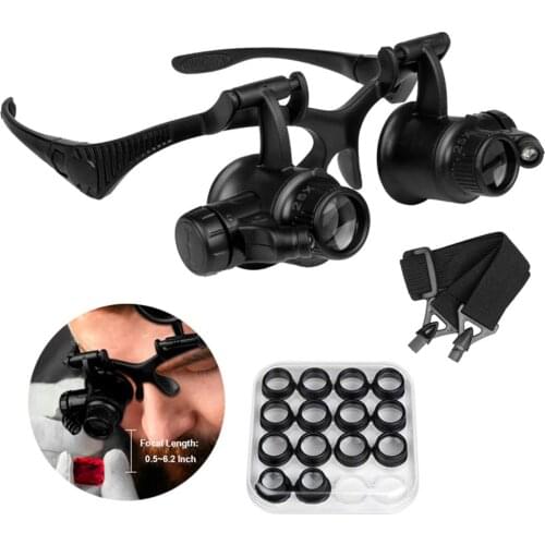 2.5X 4X 6X 8X 10X 15X 20X 25X Multi-Power Double LED Lights Magnifier Eye Glasses Watch Repair Loupe Jeweler Magnifying Glass