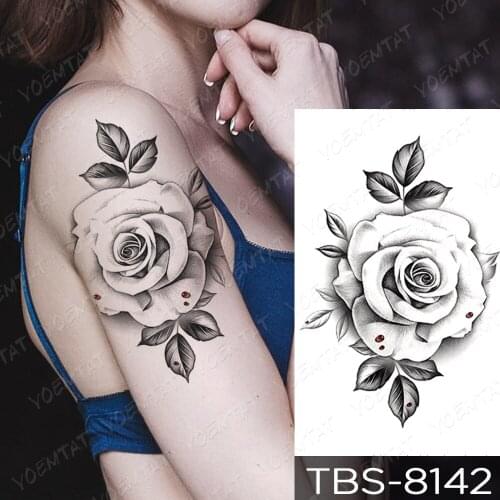 Waterproof Temporary Tattoo Sticker Cross Gun Flowers Flash Tattoos Rose Peony Body Art Arm Water Transfer Makeup Fake Tatoo